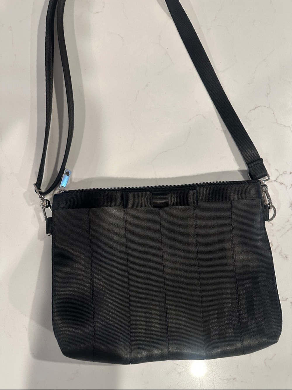 Harvey’s Bow Classic Black Crossbody Bag with Textured Webbing